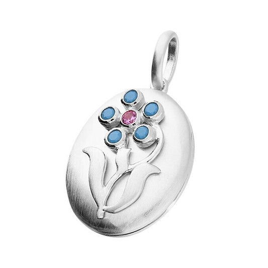 Sterling Silver Locket Turquoise and Pink 'Forget-Me-Knot' Victorian-Inspired