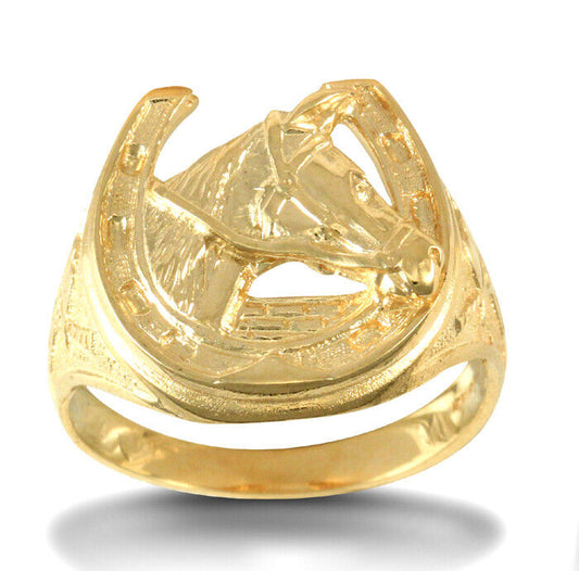 Gents 9ct Yellow Gold Horse Shoe Ring Hallmarked