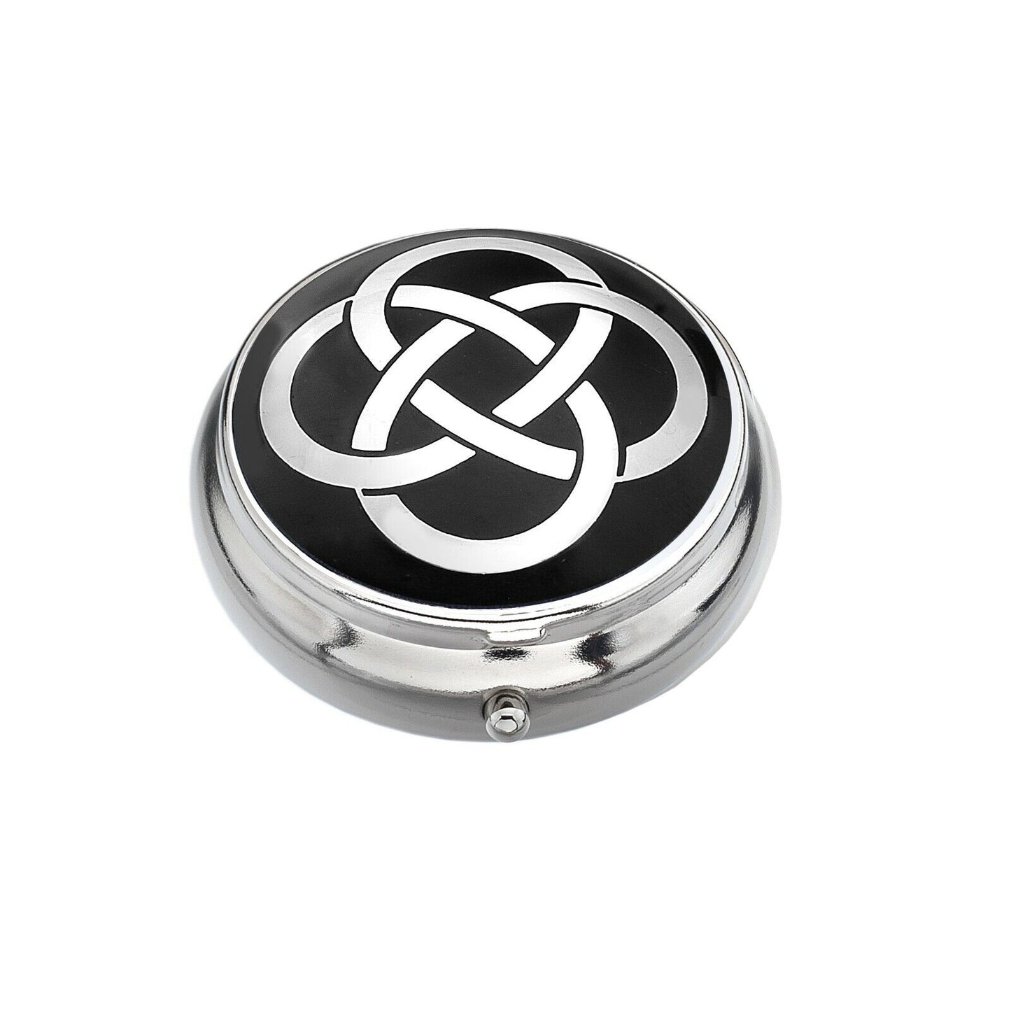 Pillbox Silver Plated Celtic Design Black Brand New and Boxed