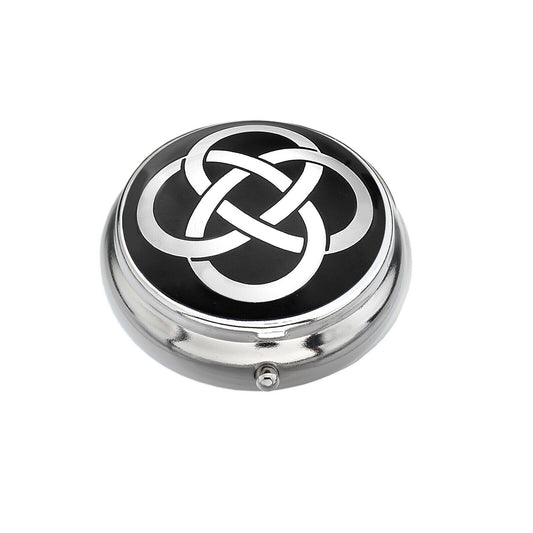 Pillbox Silver Plated Celtic Design Black Brand New and Boxed