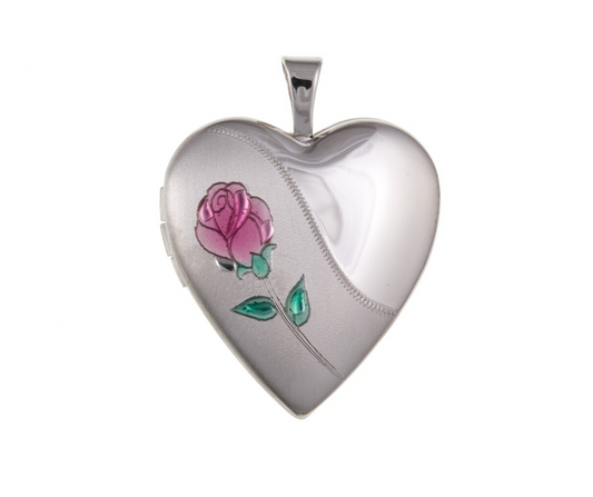 Pink Rose Heart Locket Solid Sterling Silver 925 Hallmark 20mm