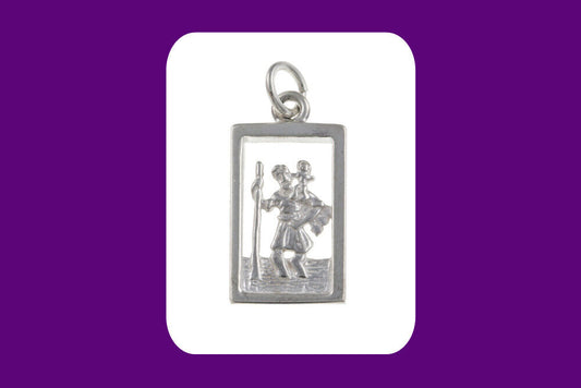 St Christopher Pendant Oblong Sterling Silver 925 Hallmark 14 - 24" Length Chain
