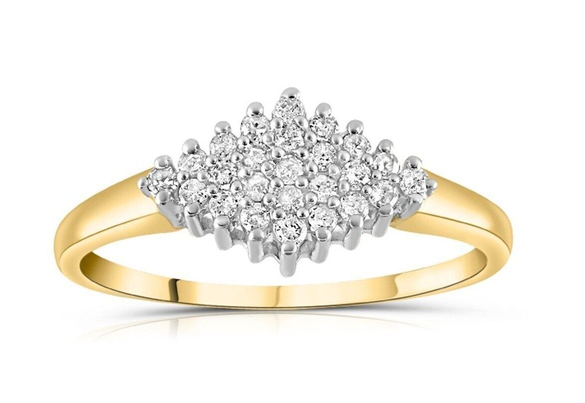 Real Diamond Cluster Ring 0.16ctw Diamonds Solid Yellow Gold Engagement