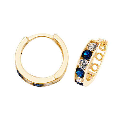 9ct Yellow Gold Sapphire Hoop Earrings Huggies Hallmarked September Birthstone