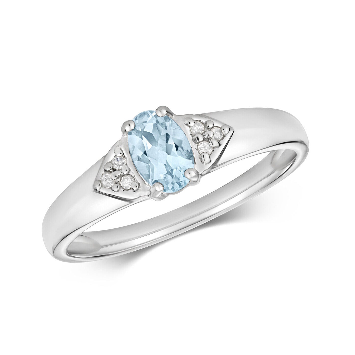 Aquamarine and Diamond Ring 9ct White Gold Oval Solitaire Real Stones Size J - Q