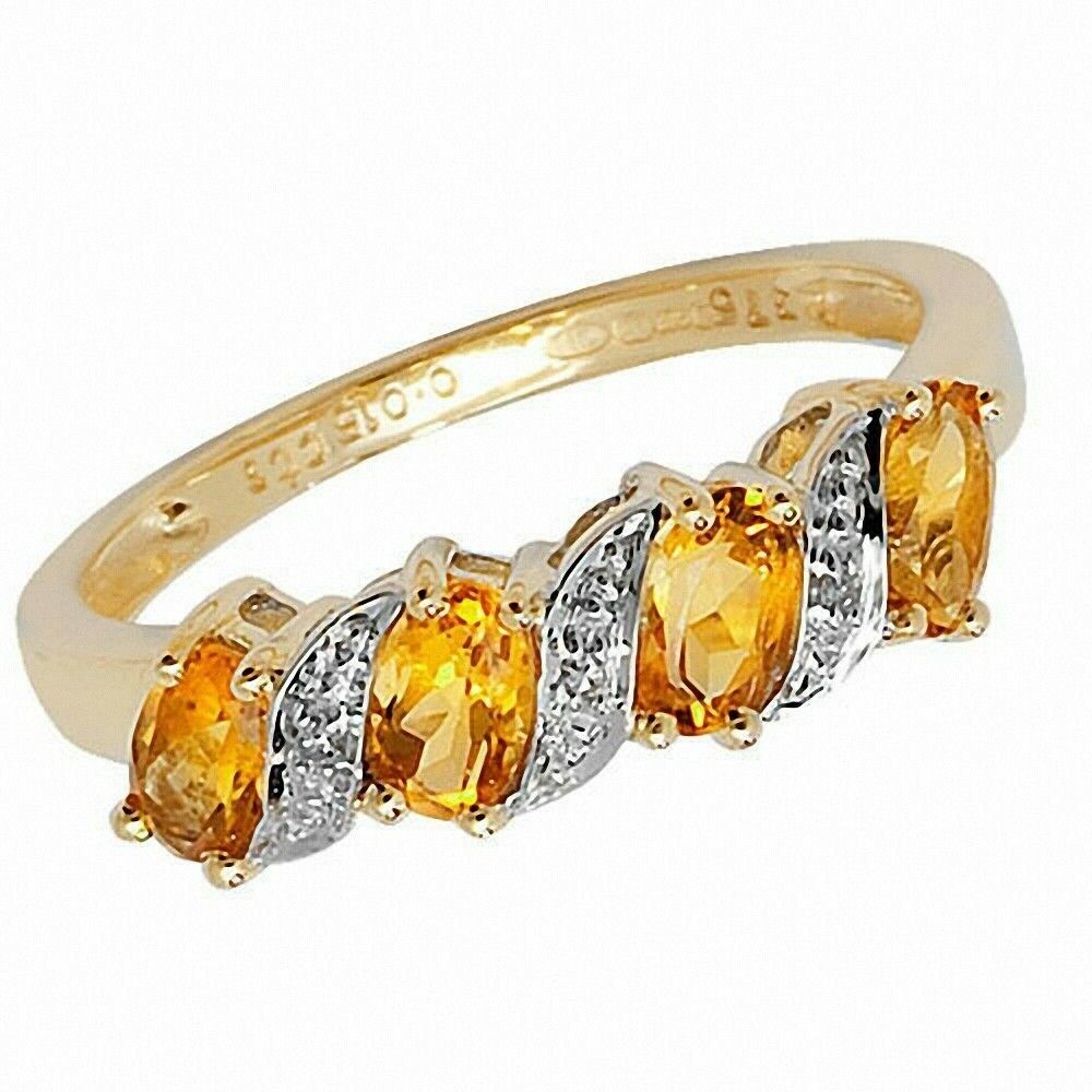 Real Citrine and Diamond Eternity Ring Solid Yellow Gold Band Size J - Q