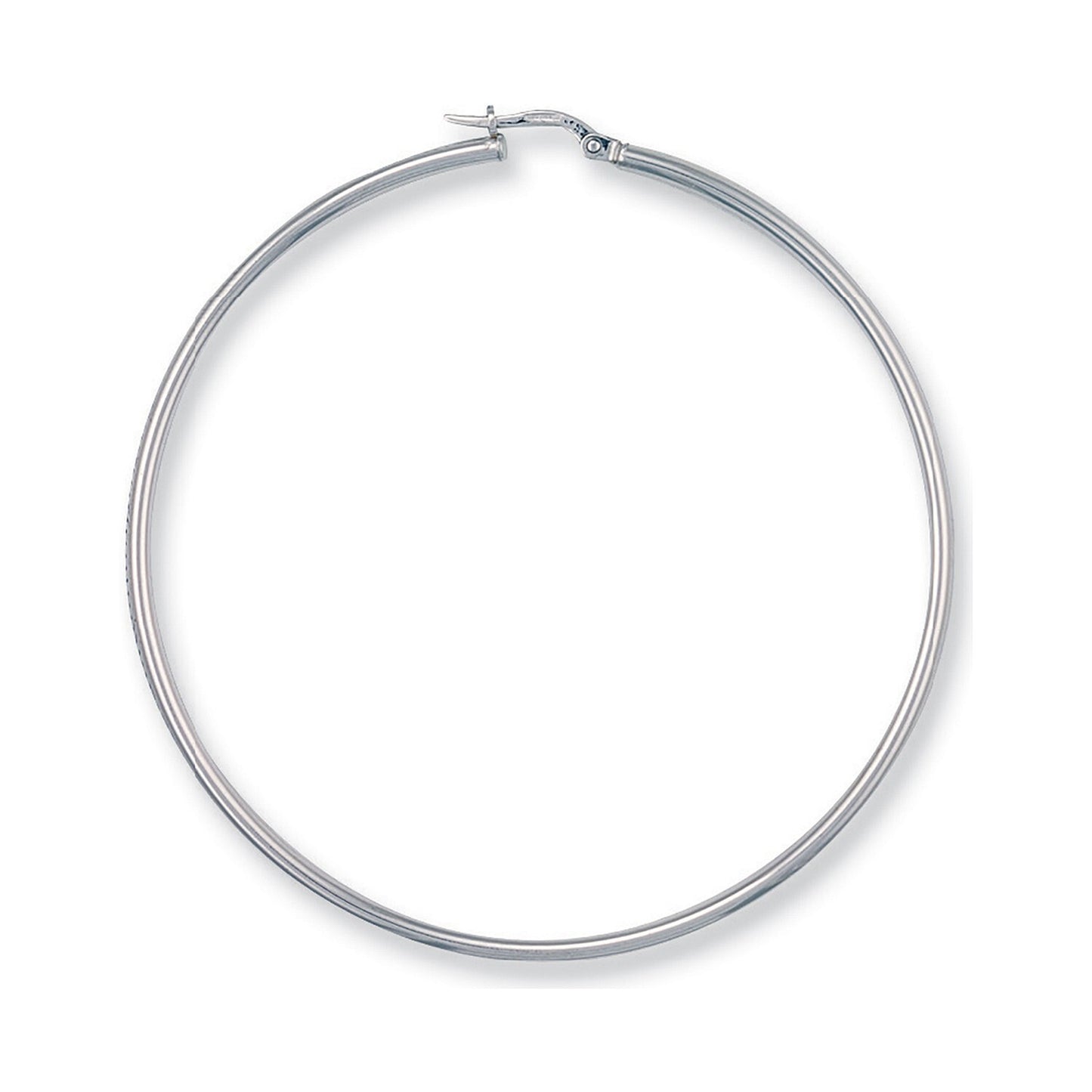 White Gold 64mm Hoop Earrings Round Large Hoops Hallmarked