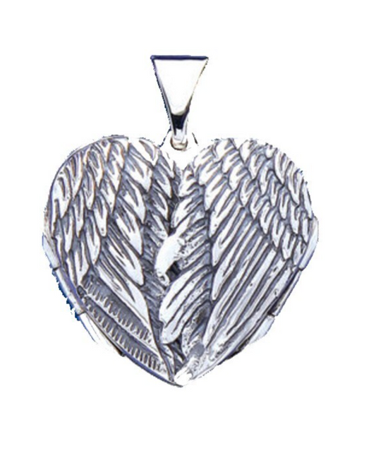 Angel Wings Heart Locket Solid Sterling Silver 925 Hallmark 21mm