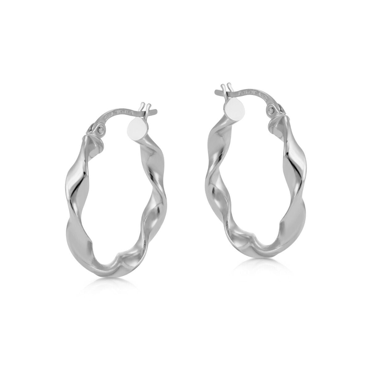 White Gold Twisted Hoop Earrings 20mm Hoops Hallmarked