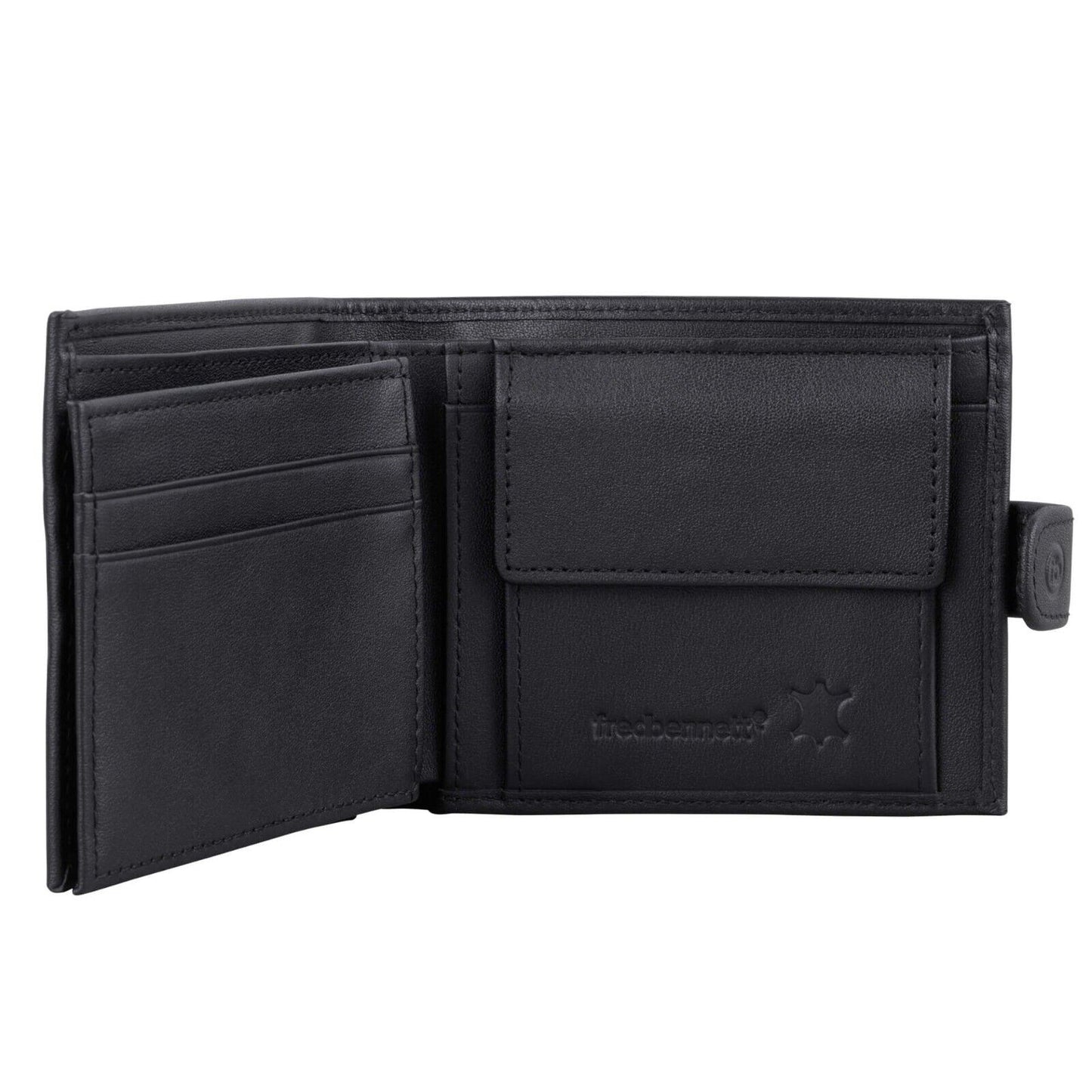 Fred Bennett Black Leather Wallet with Coin Purse Free Laser Engraving W016