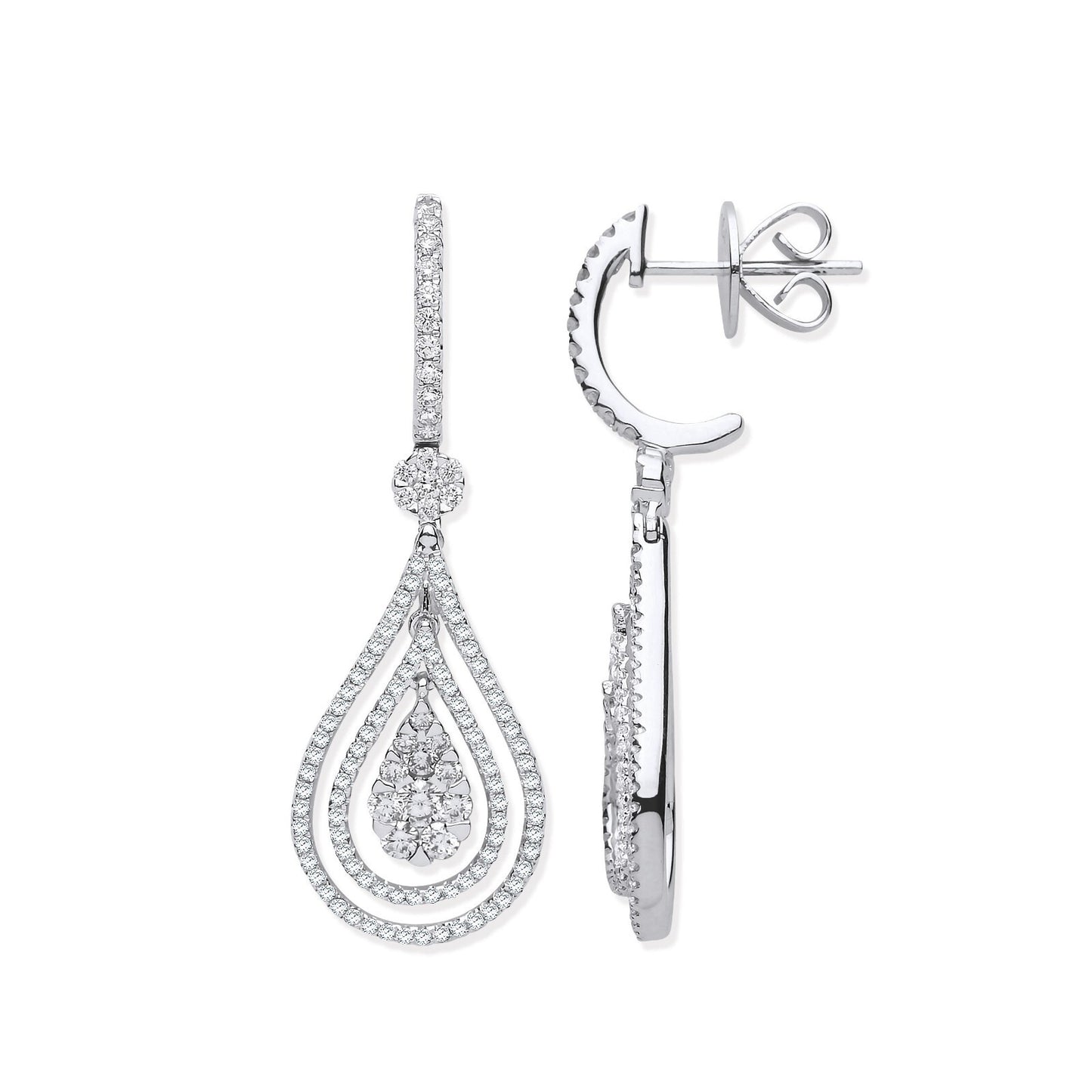 18ct White Gold 1.17ct Diamond Pear Shaped Drop Earrings 38 x 13mm Hallmarked