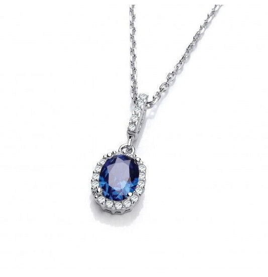 Sapphire Oval Drop Pendant Solid Sterling Silver 16-18" Chain Luxury Packaging