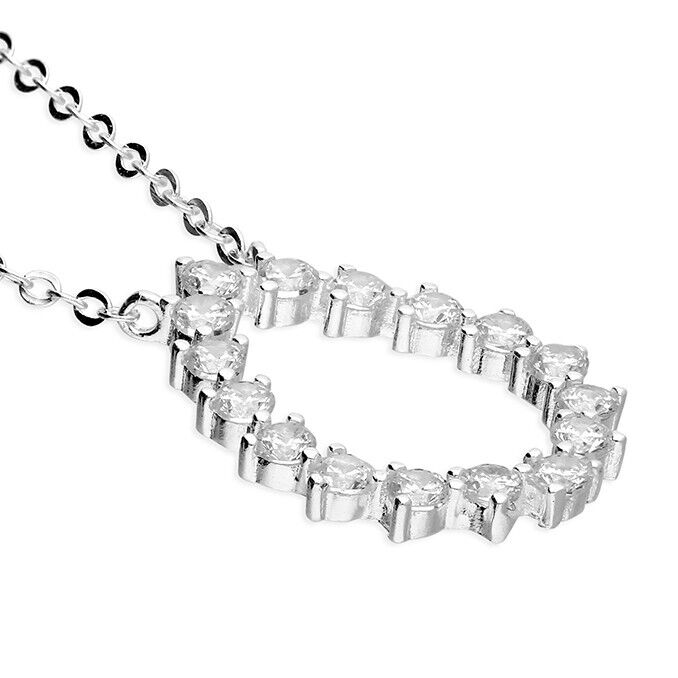 Open Teardrop CZ Necklace Gem Set on 925 Sterling Silver 925 hallmark