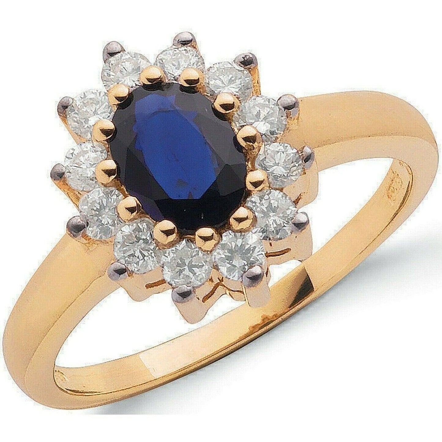Real Sapphire and Diamond Ring 9ct Yellow Gold Cluster 1.12 Carat Weight