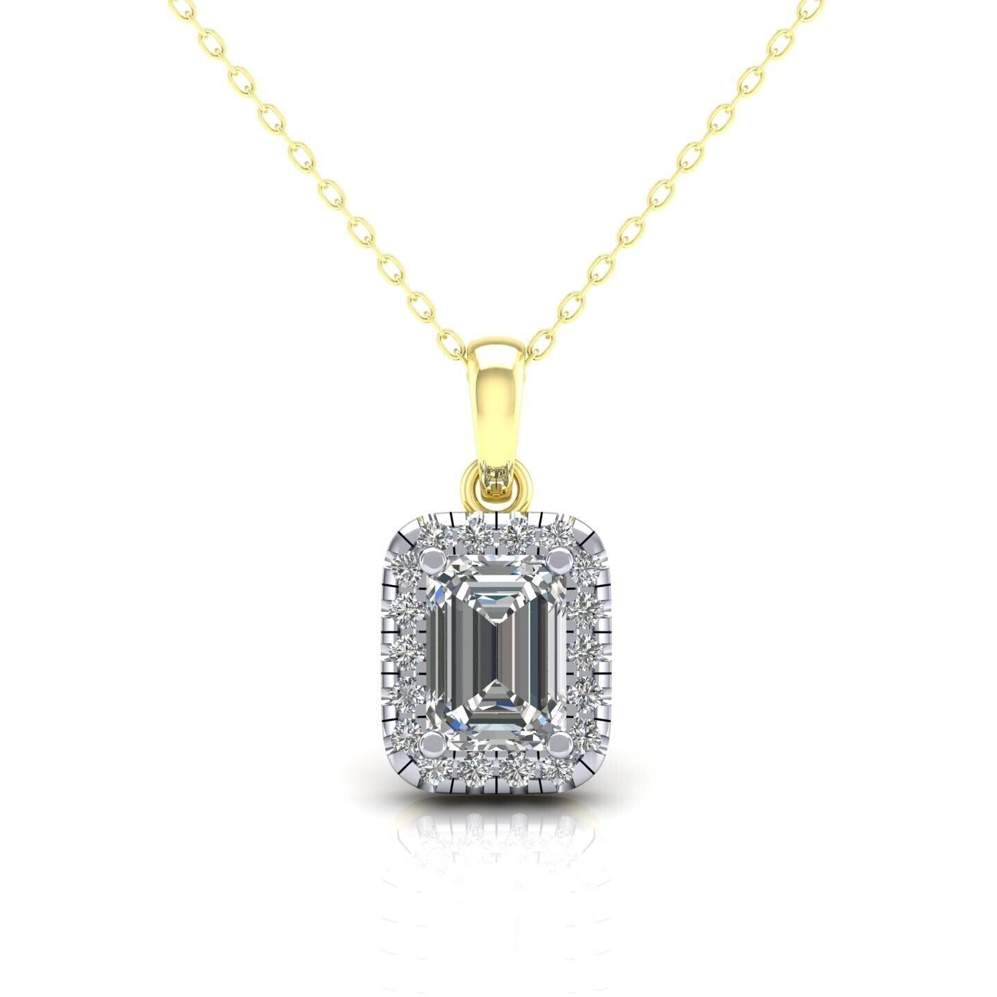 Zircon Rectangular Cluster Pendant Solid 9ct Yellow Gold 18" Chain Hallmarked