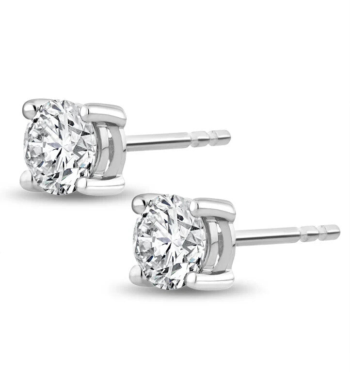 Lab Grown Diamond 18ct White Gold 1 Carat Claw Set Earrings IGI Certificated