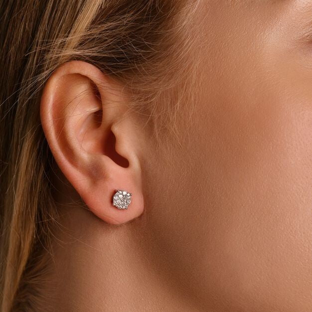 18ct White Gold 0.50ct Cluster Diamond Studs Hallmarked - 7mm