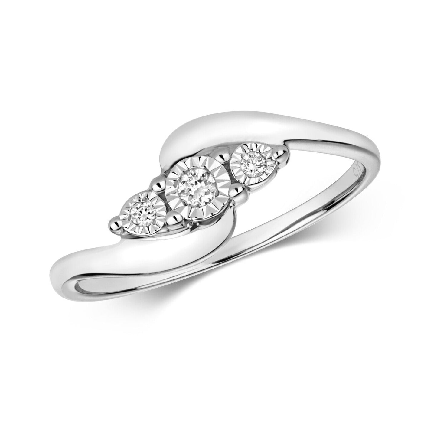 Real Diamond Three Stone Ring Solid White Gold Twist Trilogy Engagement