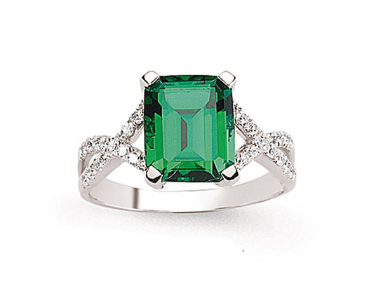 Emerald Solitaire Ring Solid Sterling Silver 925 Hallmark Platinum Finish