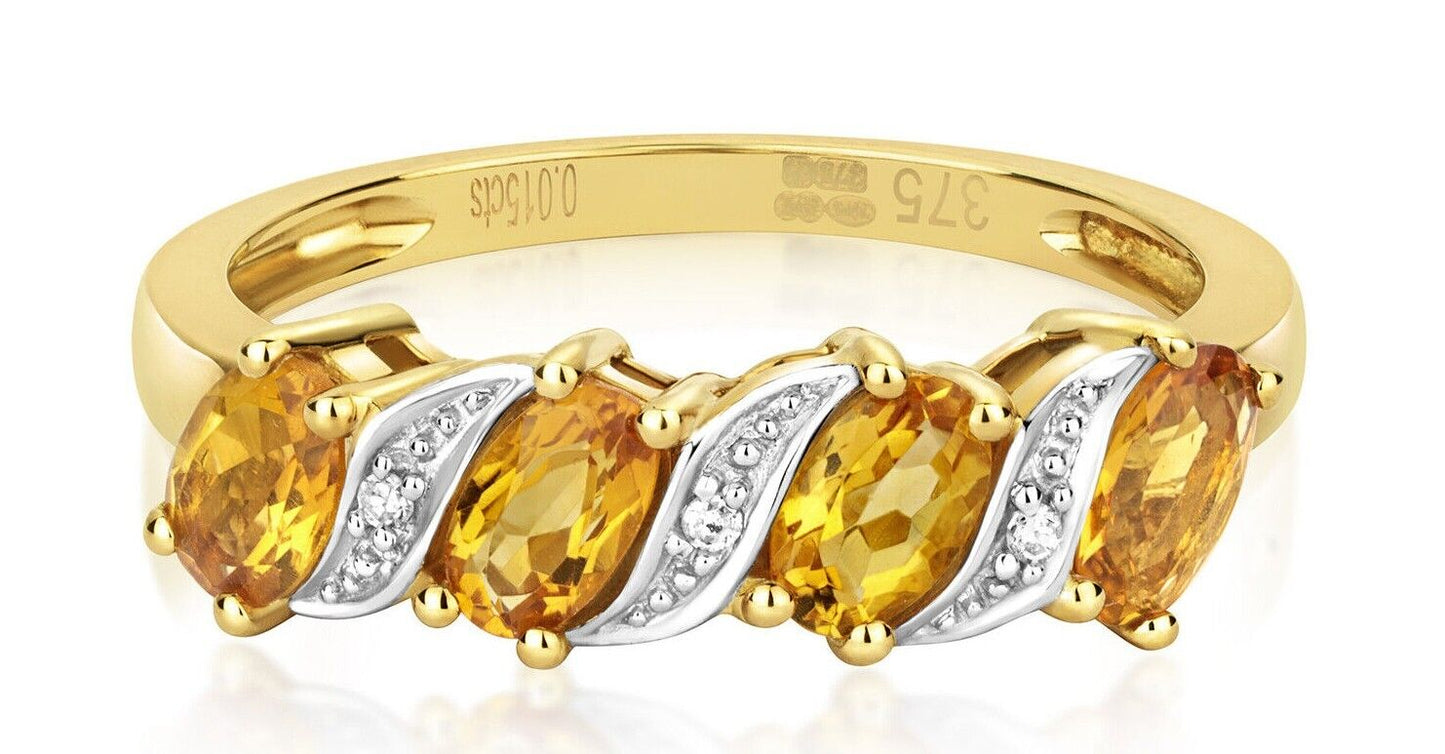 Real Citrine and Diamond Eternity Ring Solid Yellow Gold Band Size J - Q