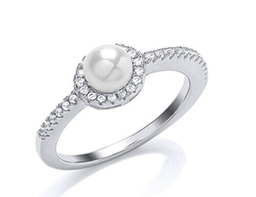 Freshwater Cultured Pearl Ring Platinum on Solid Sterling Silver 925 Hallmark