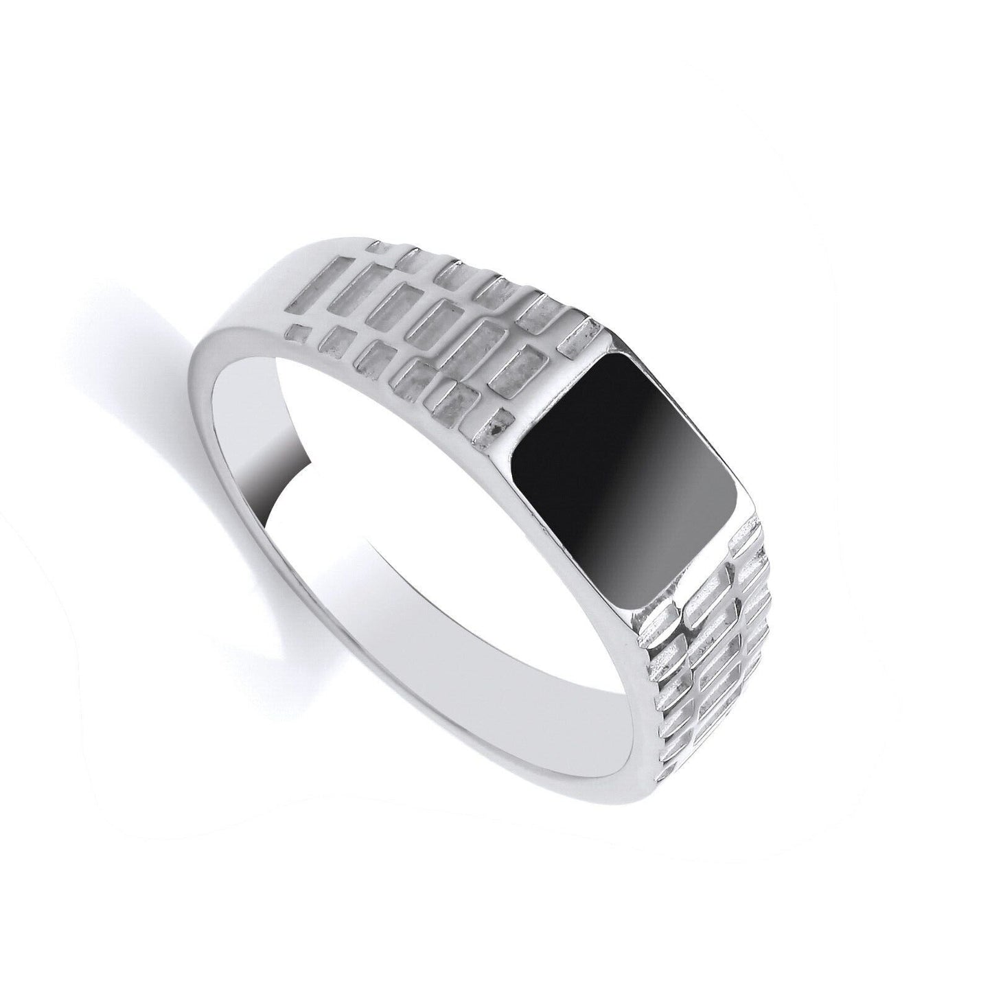 Gents Black Onyx Signet Ring Solid Sterling Silver Watch Strap Shoulders
