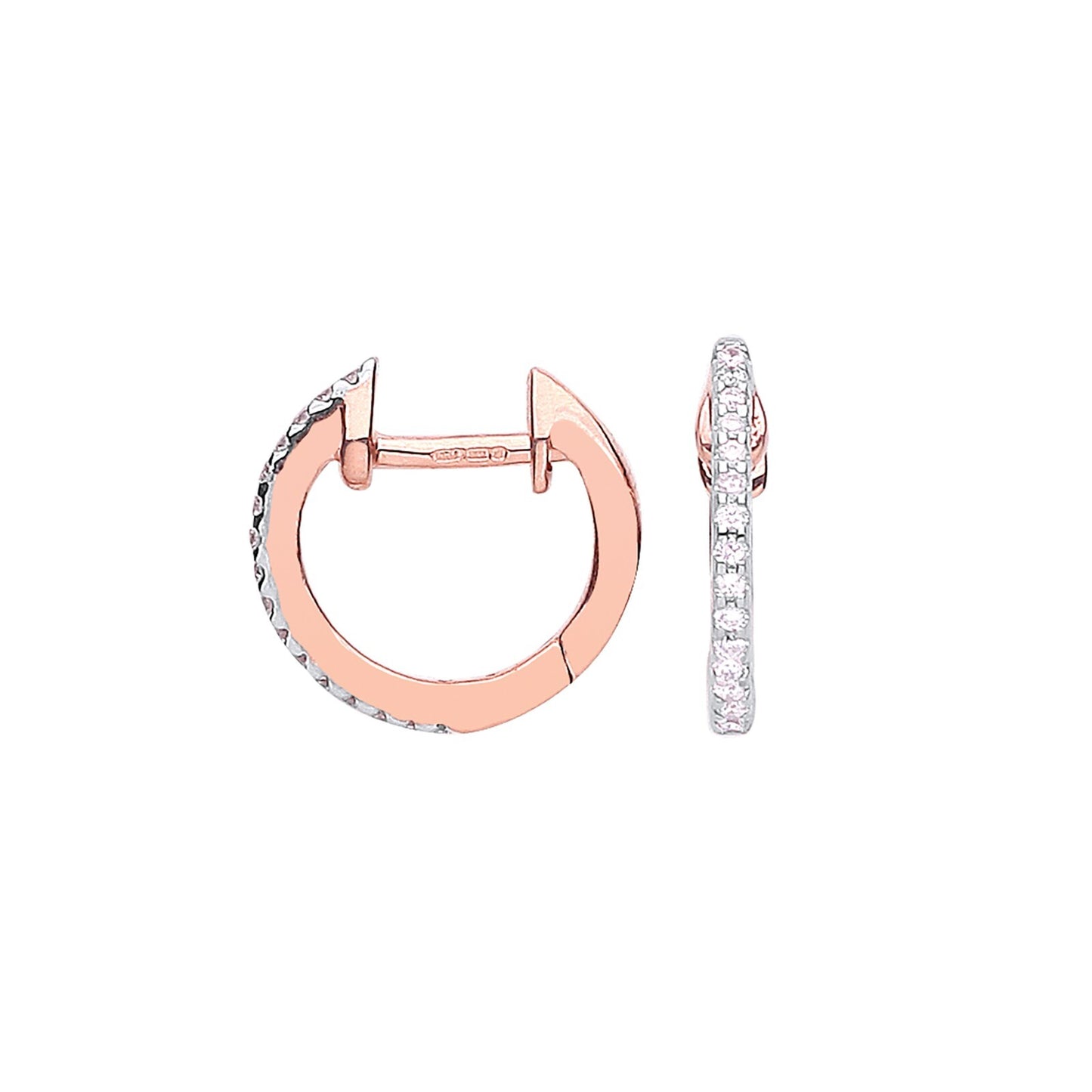 9ct Rose Gold 0.10ct Diamond Huggie Hoop Earrings - 11mm