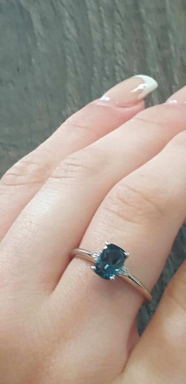 Real London Blue Topaz and Diamond Ring Solid White Gold Solitaire Size J - Q