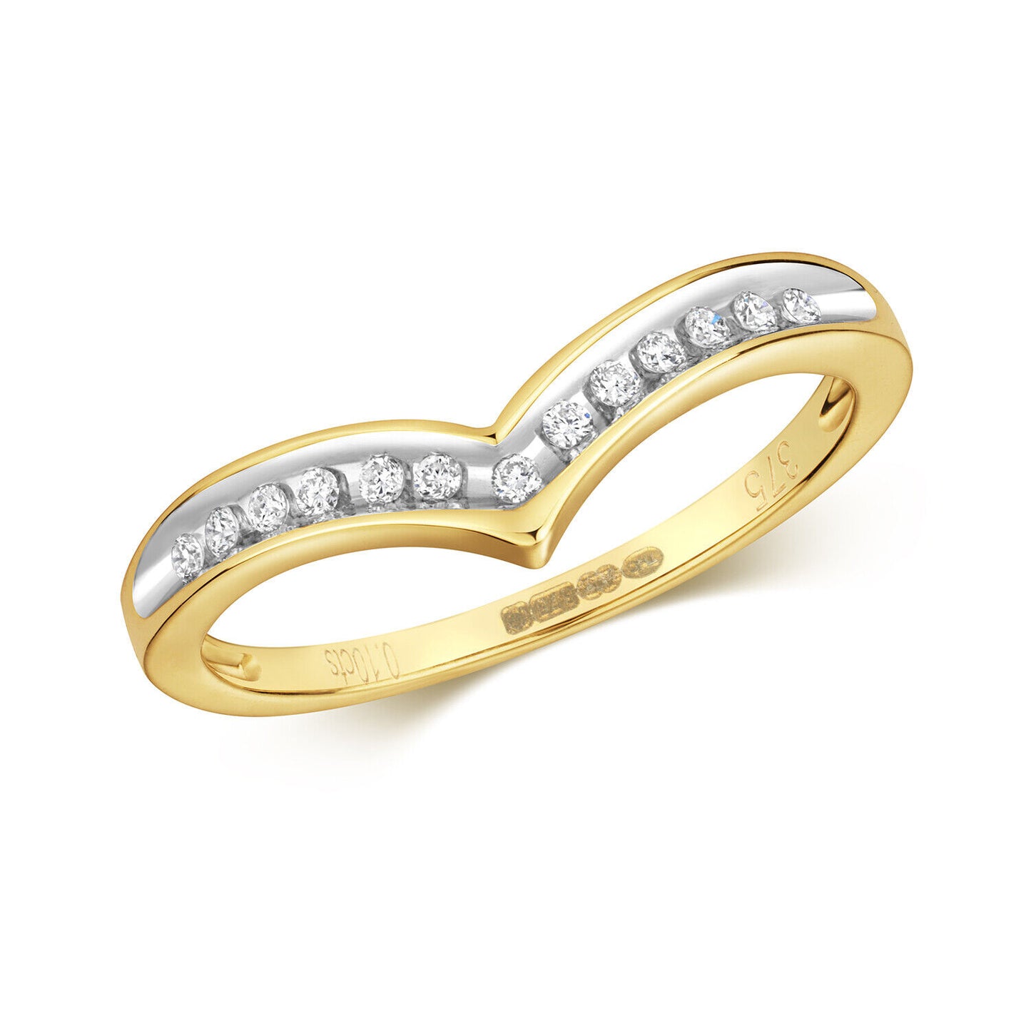 Real Diamond Wishbone Ring Solid Yellow Gold Channel Set Eternity Wedding Band