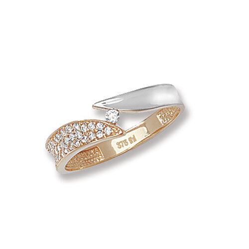 Solitaire Ring Yellow & White Gold Ladies Band Ring Hallmarked Crossover Wrap