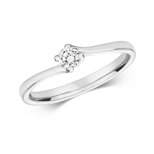 Real Diamond Twist Solitaire Ring 9ct White Gold Engagement 0.15ctw Size J - Q