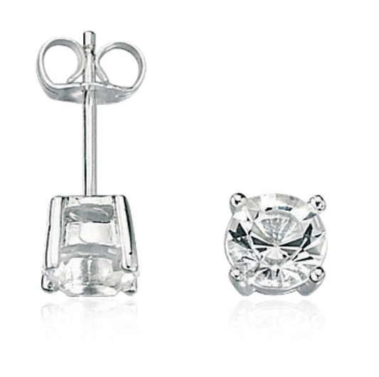 Fred Bennett Claw Set Clear Crystal Stud Earrings Solid Sterling Silver E2657C