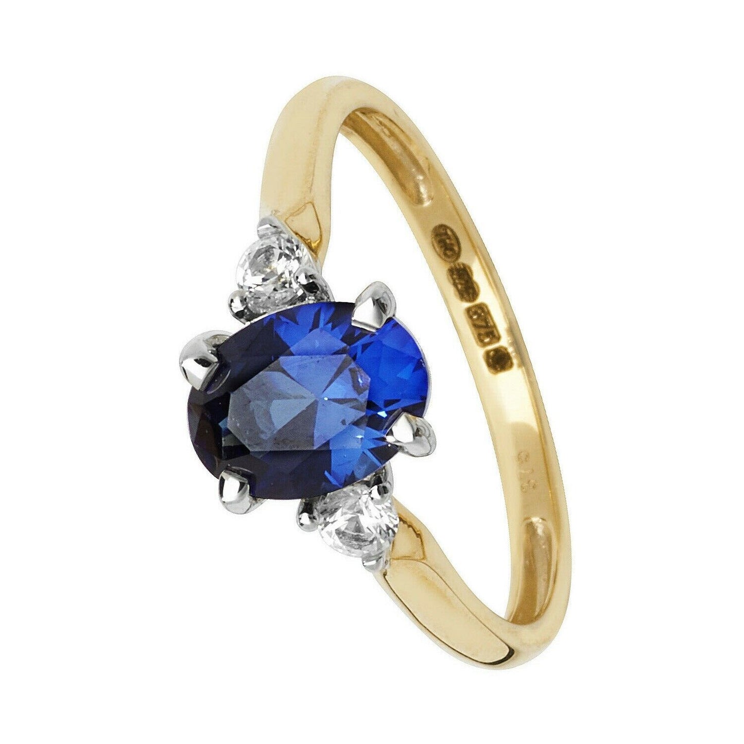 Yellow Gold Sapphire Ring Solitaire Oval White Sapphire Engagement Hallmarked