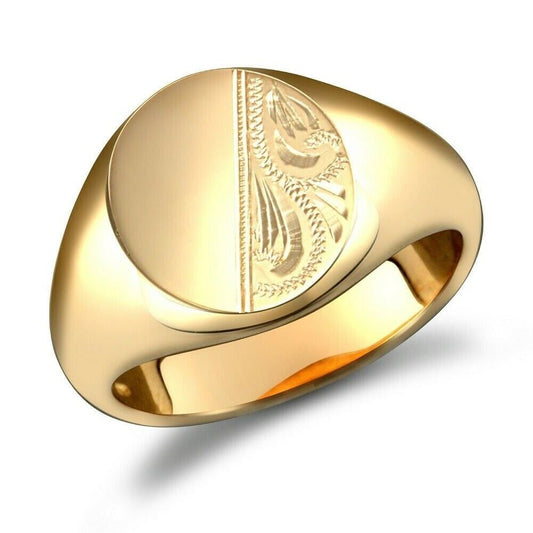 Yellow Gold Oval Signet Ring Very Heavy Weight Men's Hallmarked British Made