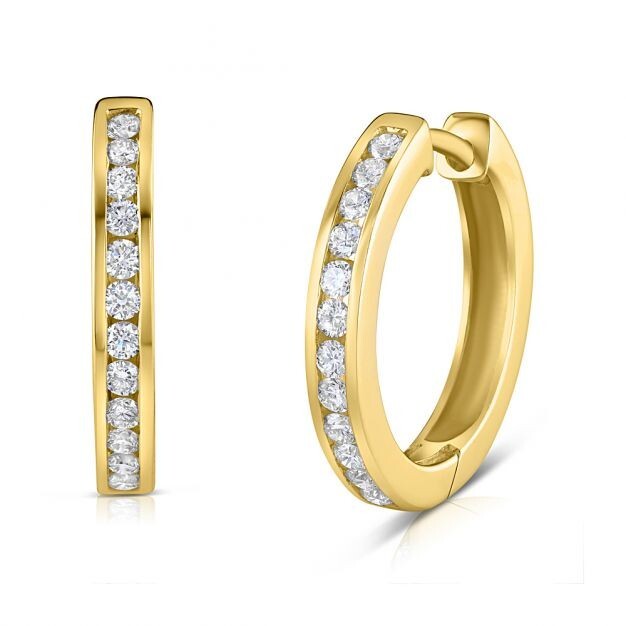 9ct Yellow Gold 0.50ct Diamond Hoop Earrings 19mm Diameter Channel Set