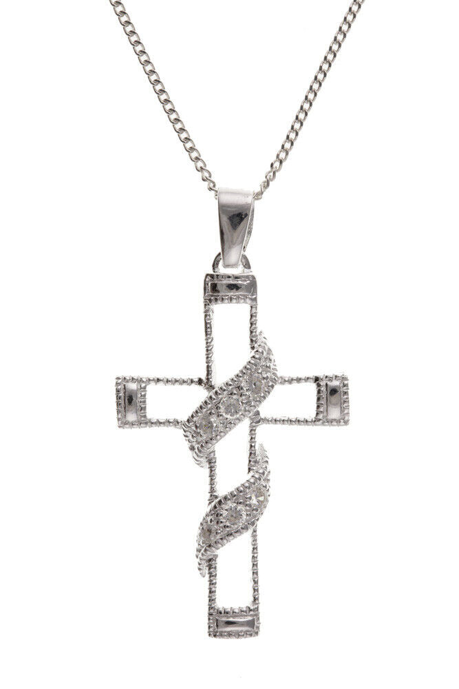 Sparkly Silver Cross Pendant Sterling Silver 925 Stamp 16 - 18" Adjustable Chain