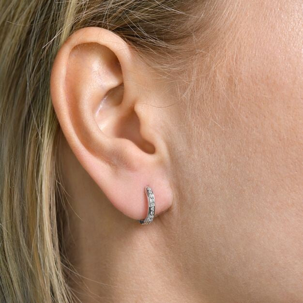 9ct White Gold 0.10ct Diamond Huggie Hoop Earrings - 13mm