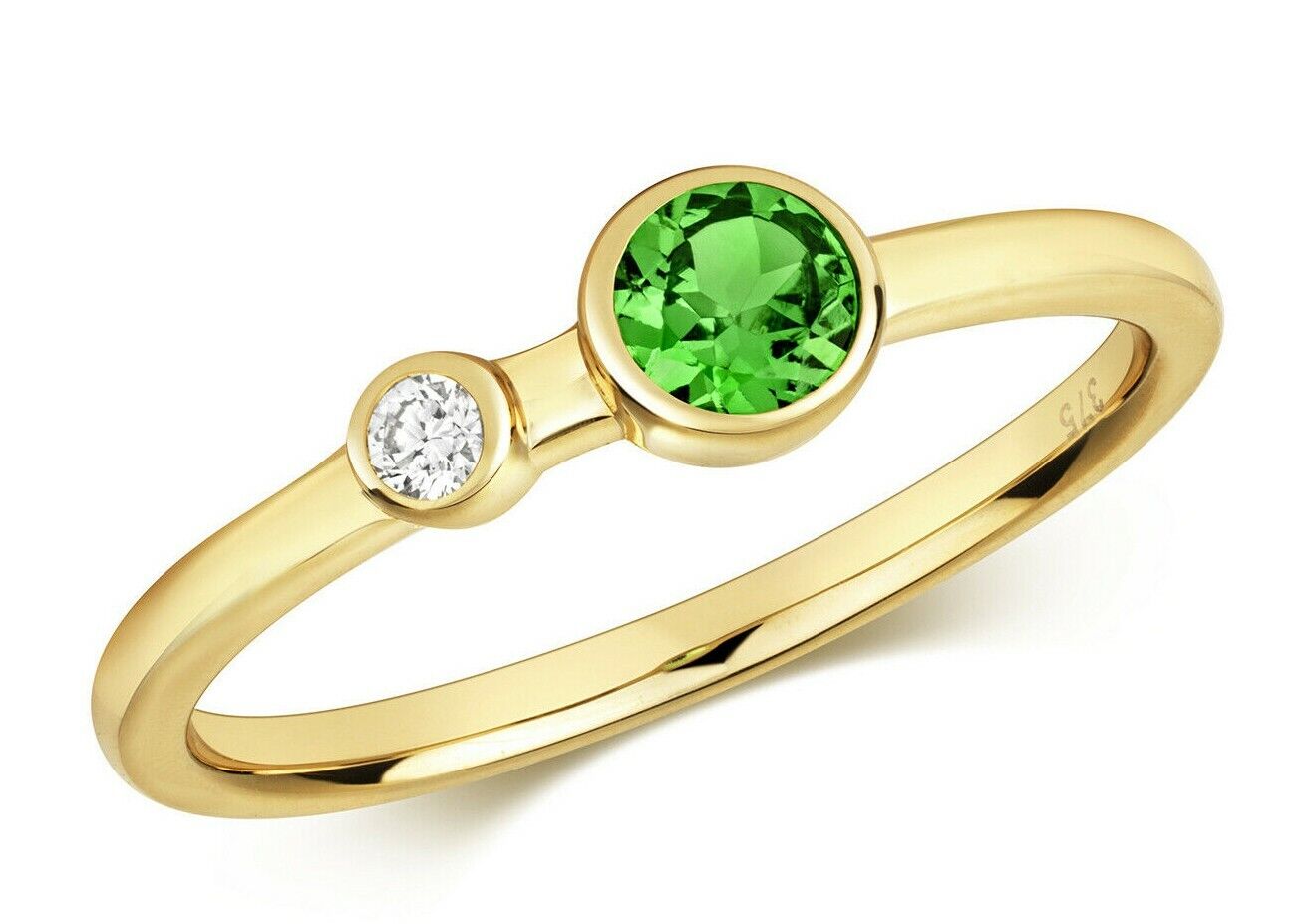 Real Tsavorite and Diamond Ring Solid Yellow Gold Solitaire Band Size J - Q