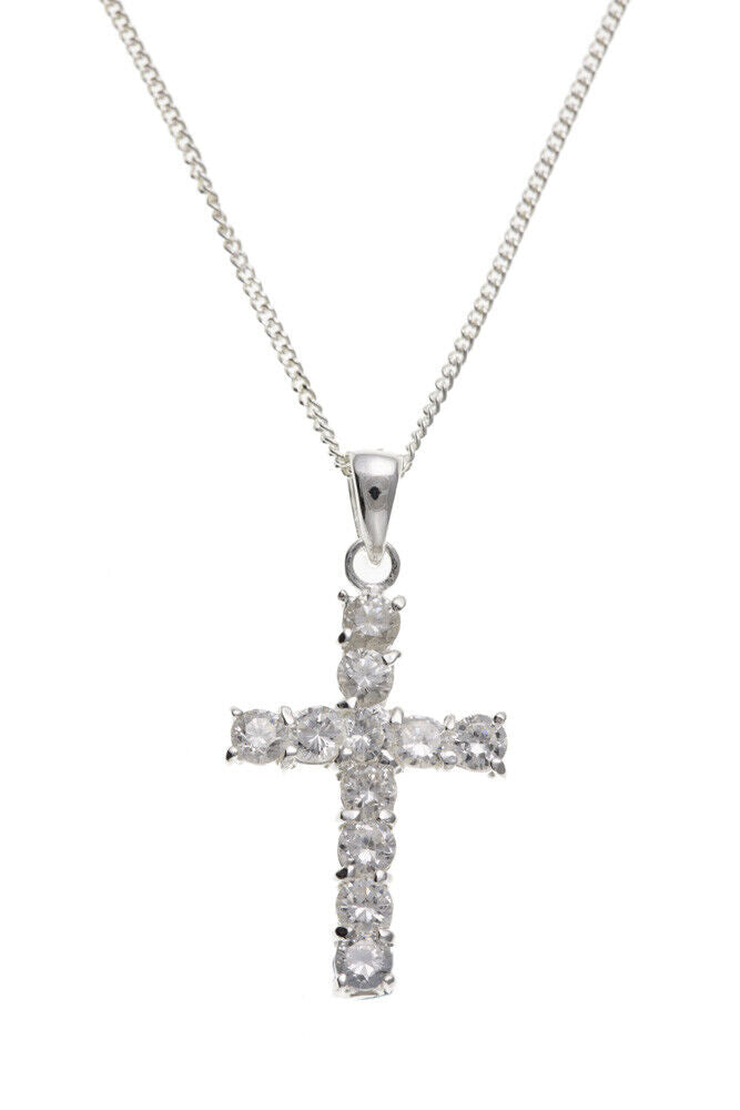 Sparkly Silver Cross Pendant Sterling Silver 925 Stamp 16-18" 22 x 14mm