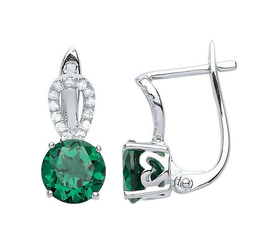 Emerald Leverback Drop Earrings Sterling Silver Rhodium Plated 925 Hallmark