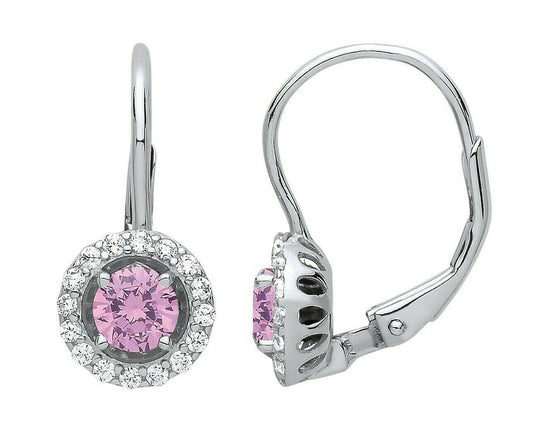 Pink Topaz Hoop Drop Earrings Solid Sterling Silver Rhodium Plated 925 Hallmark
