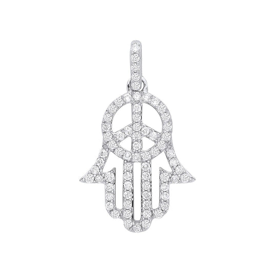 9ct White Gold 0.48ct Diamond Hamsa Hand Pendant Hallmarked
