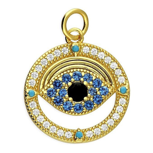 Evil Eye Pendant With Turquoise 18K Gold on 925 Solid  Sterling Silver