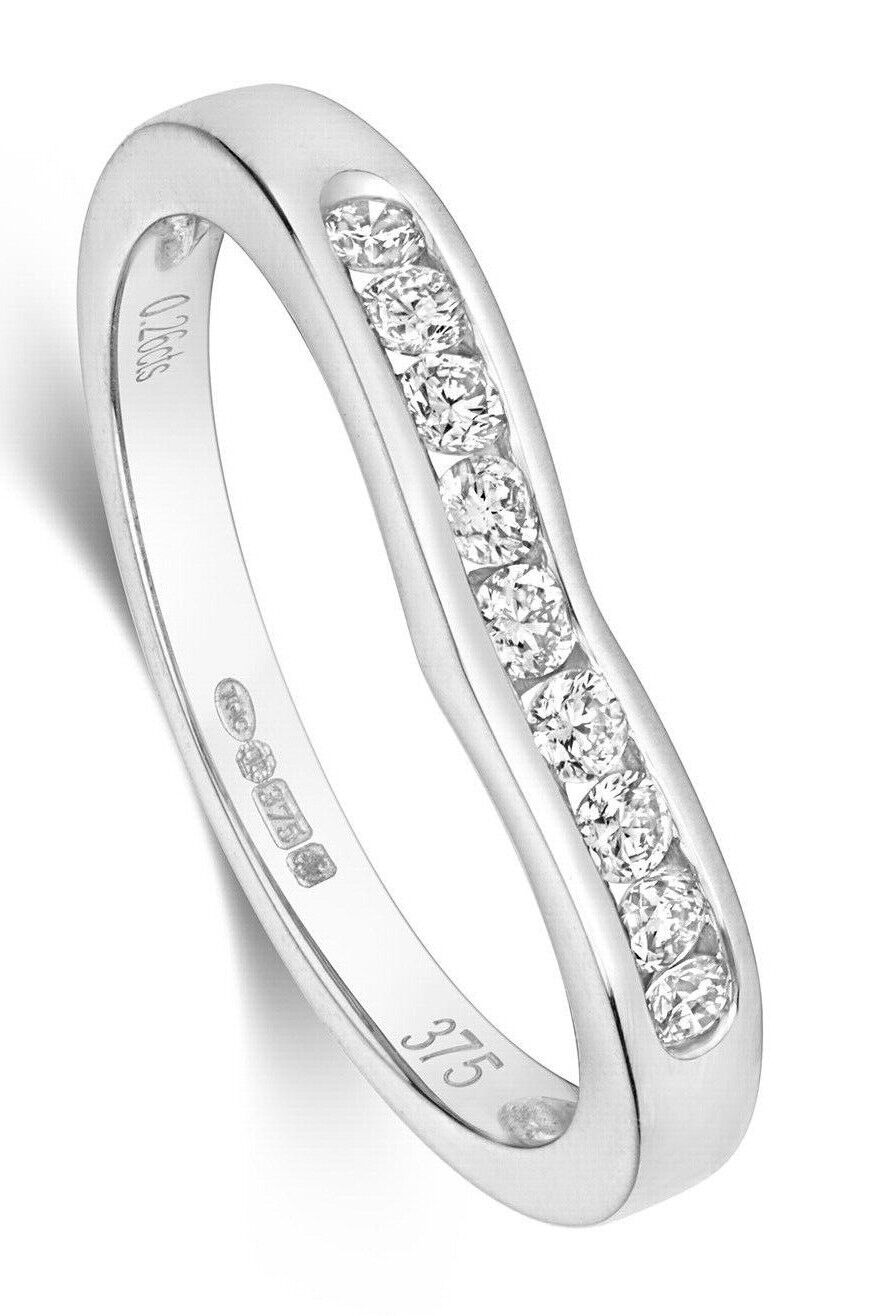 Real Diamond Soft Wishbone Ring 9ct White Gold Anniversary Eternity Band 0.25ctw