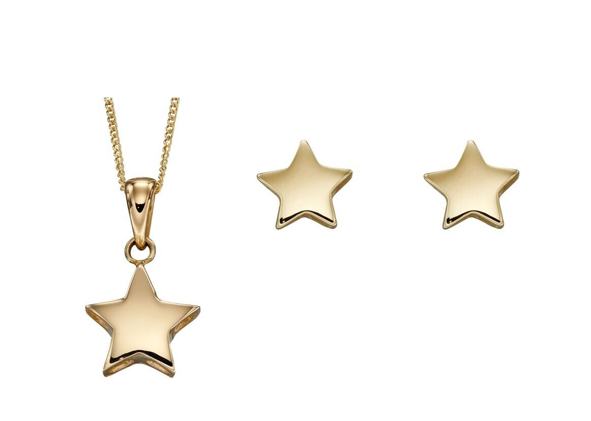 Star Pendant and Earrings Set 9ct Yellow Gold 14, 16, 18 or 20" Chain Hallmarked