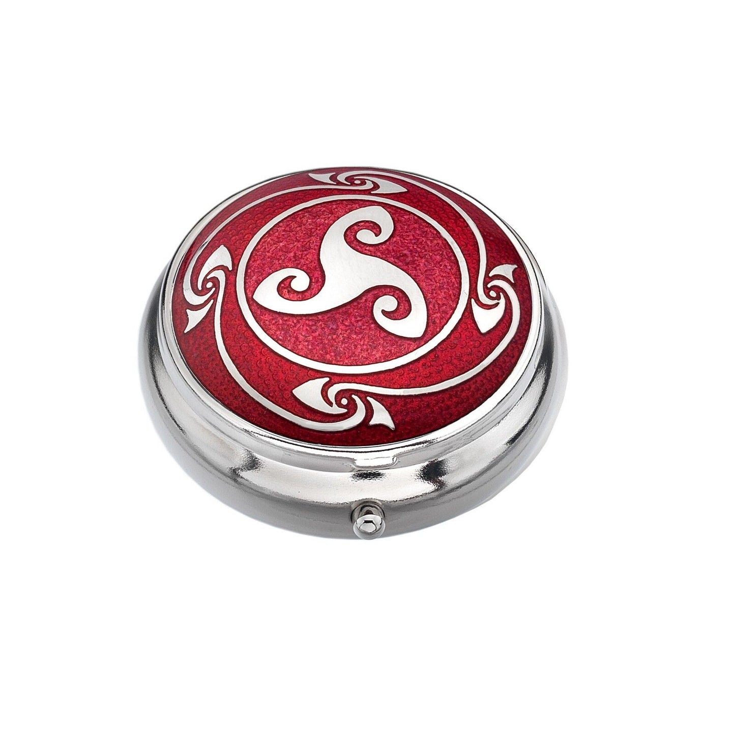 Pillbox Silver Plated Celtic Triskele Design Red Brand New and Boxed