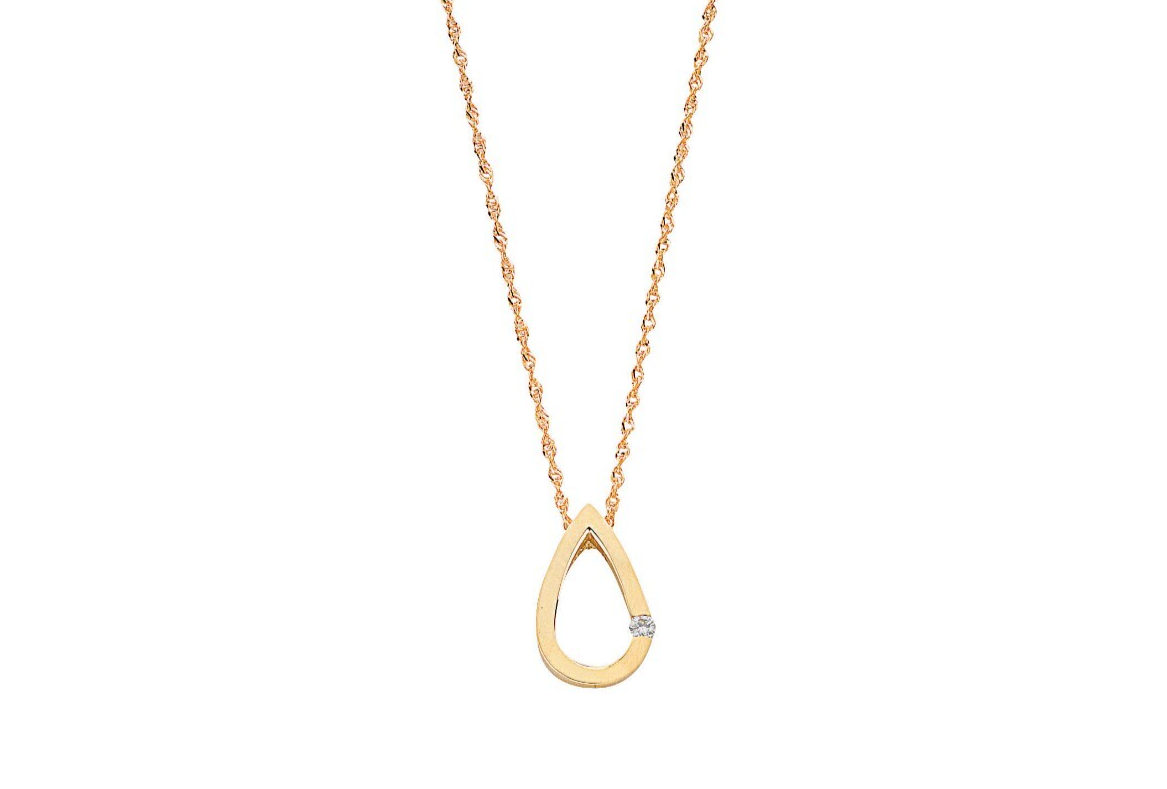 9ct Yellow Gold 0.04ct Diamond Tear Drop Pendant with 18in/45cm Chain