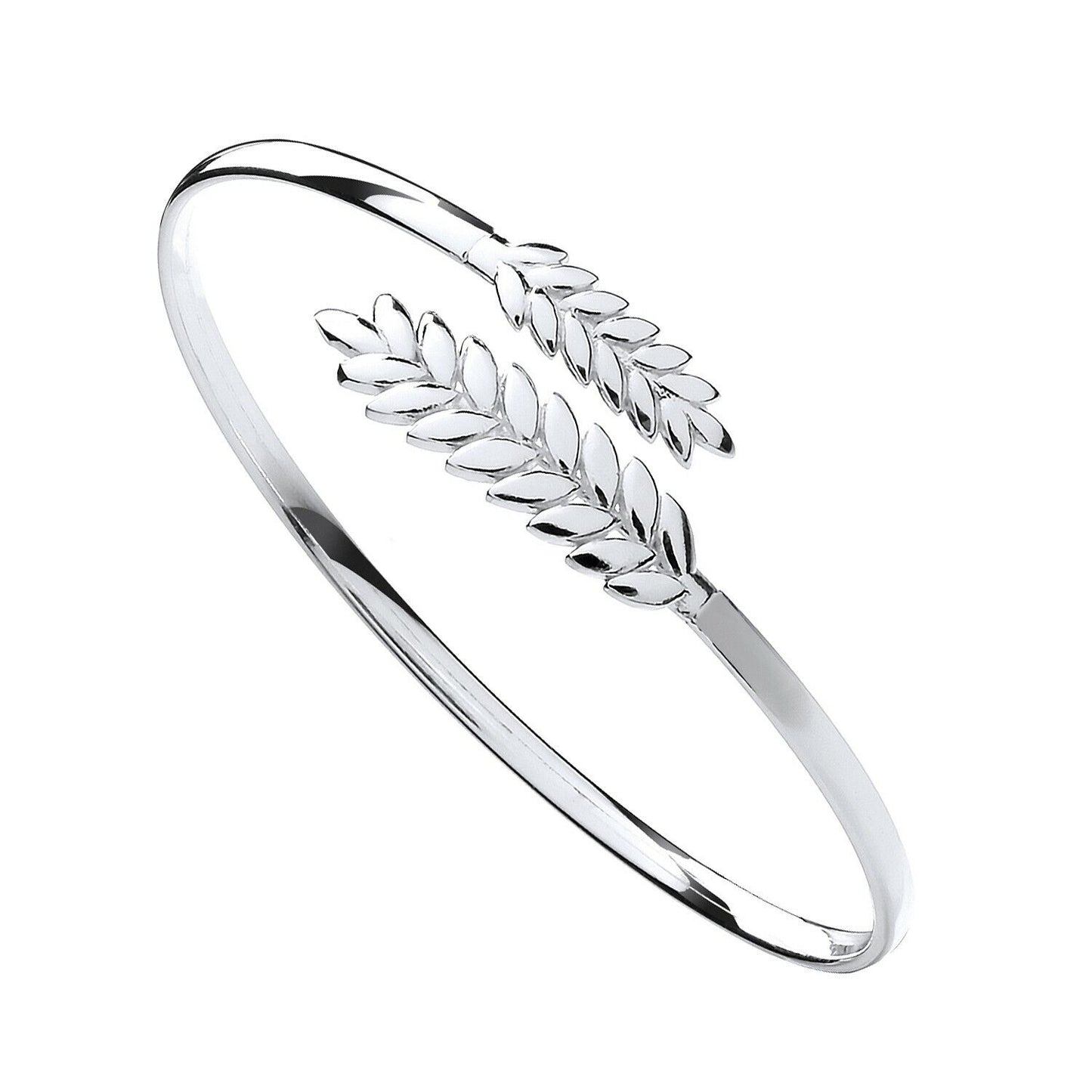 Sterling Silver Barley Leaf Ladies Oval Bangle Hallmarked