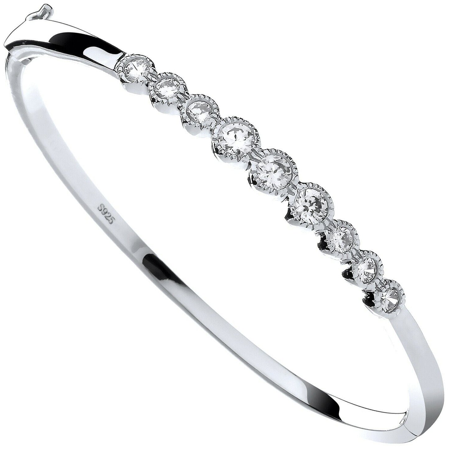Sterling Silver Rubover Gemstone Ladies Hinged Bangle