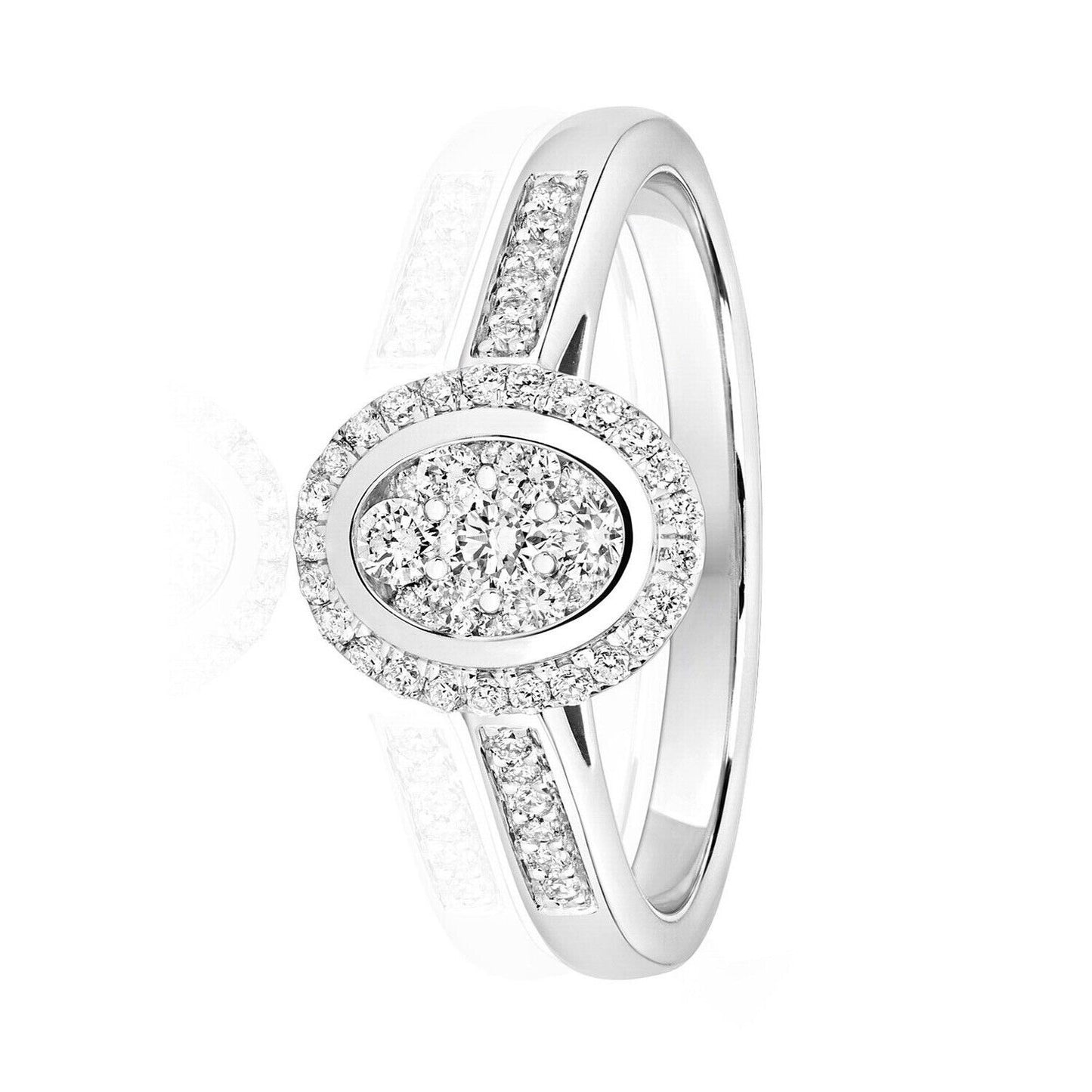 Real Diamond Halo Engagement Ring 9ct White Gold Oval Cluster 0.33 Carat Weight